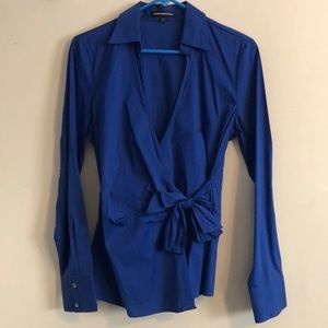Express Blue Wrap Long Sleeve Blouse